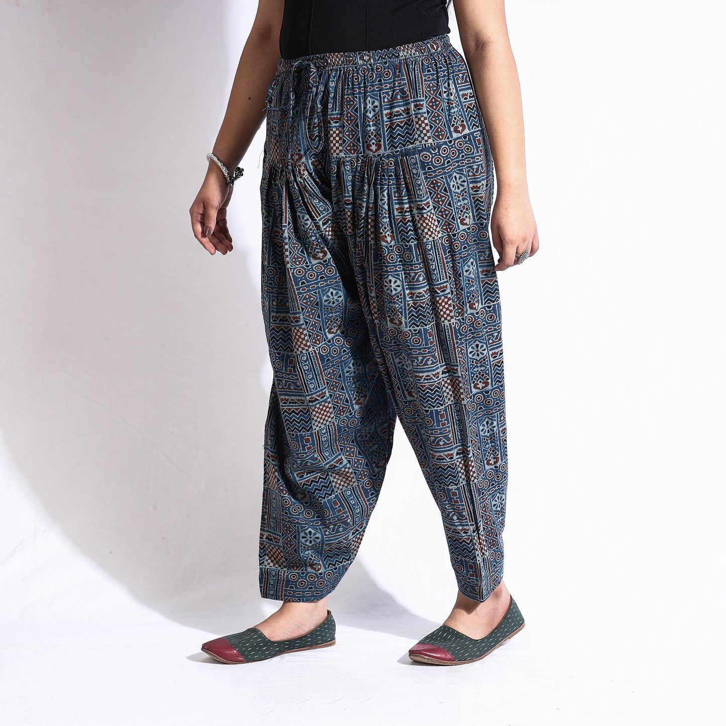 Buy Ajrakh Block Print Cotton Elasticated Salwar Online at iTokri.com