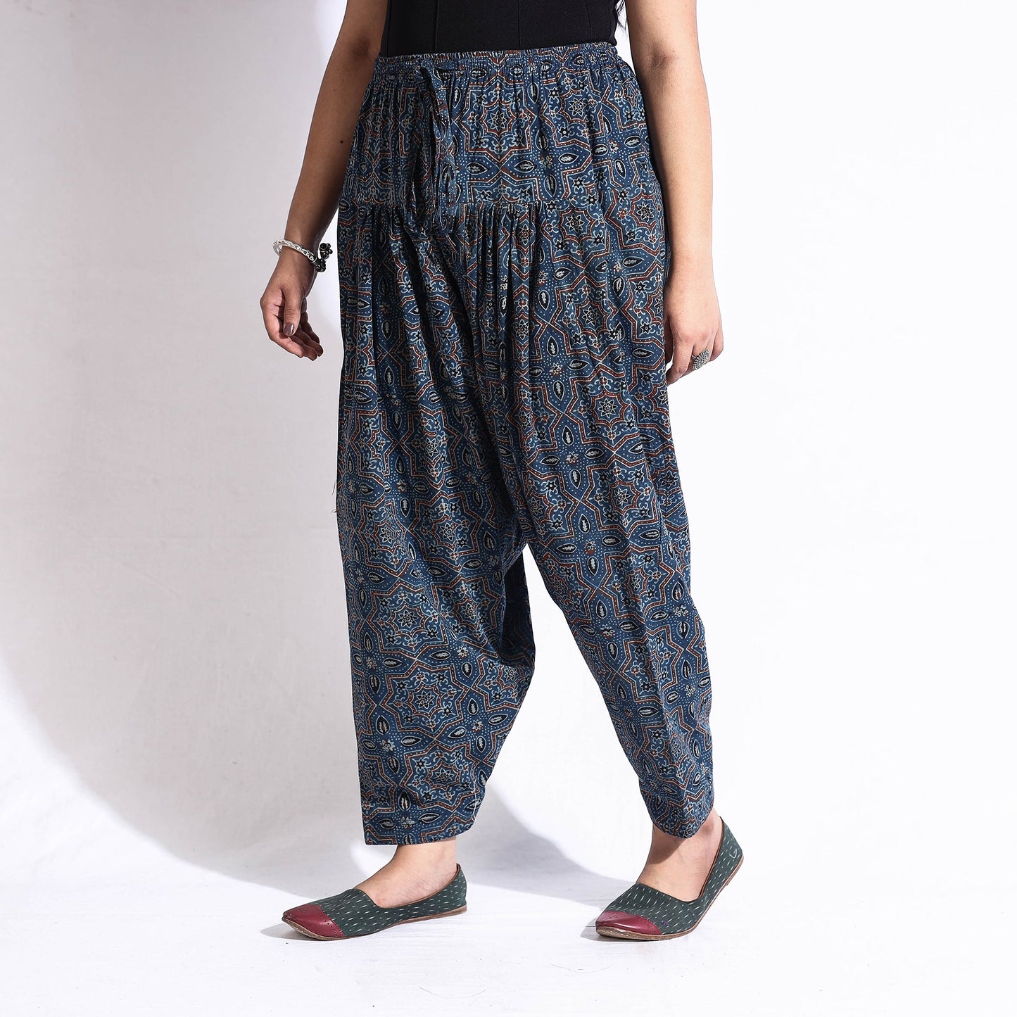 Buy Ajrakh Block Print Cotton Elasticated Salwar Online at iTokri.com