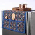 Blue Ajrakh Block Printed Cotton Fridge Top Cover with Pockets