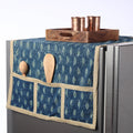 Blue Ajrakh Block Printed Cotton Fridge Top Cover with Pockets