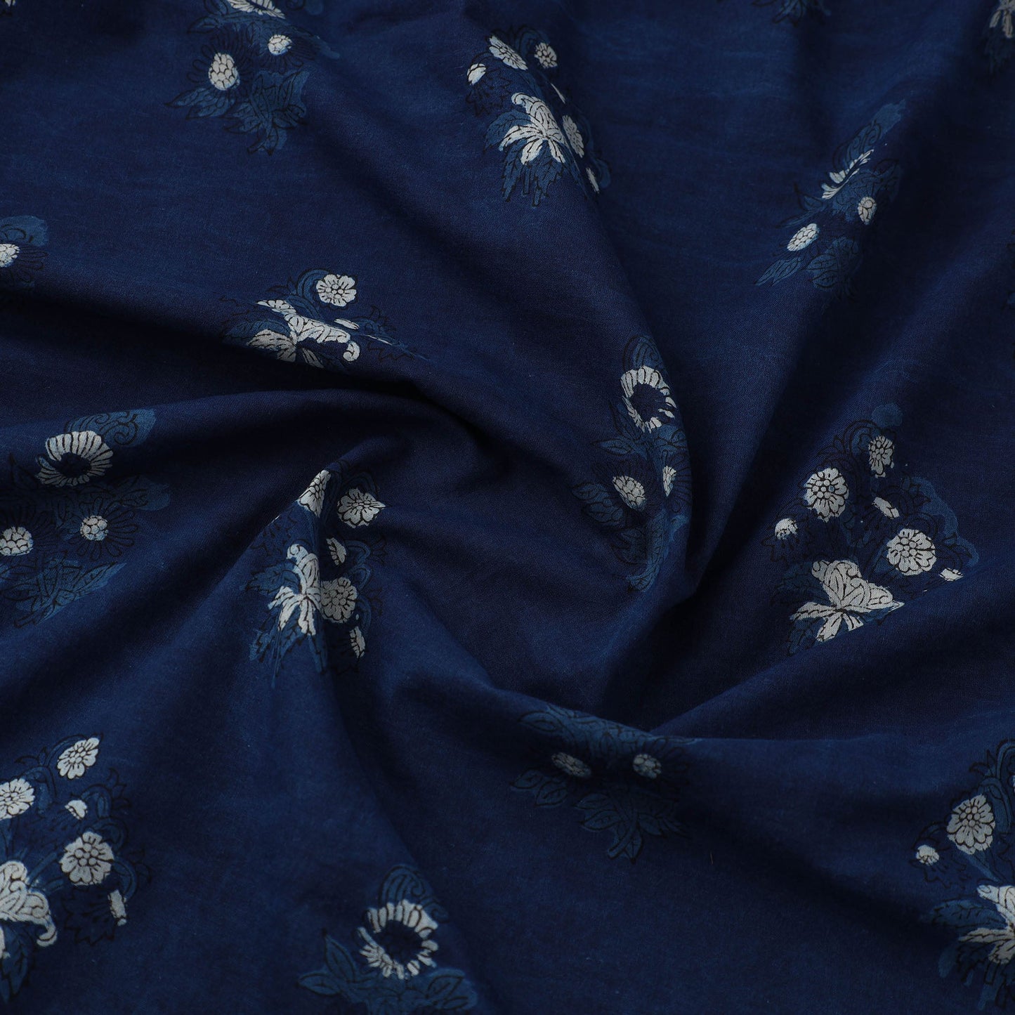 Blue Block Printed Cotton Jahota Fabric