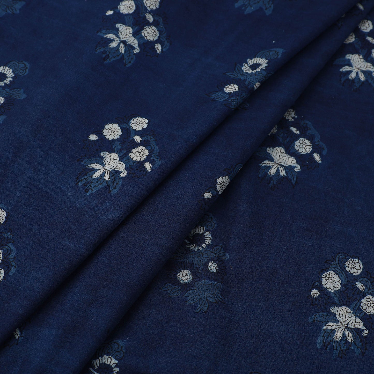Blue Block Printed Cotton Jahota Fabric