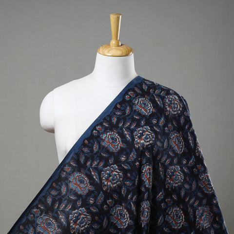 Blue Block Printed Cotton Jahota Fabric