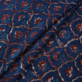 Blue Block Printed Cotton Jahota Fabric