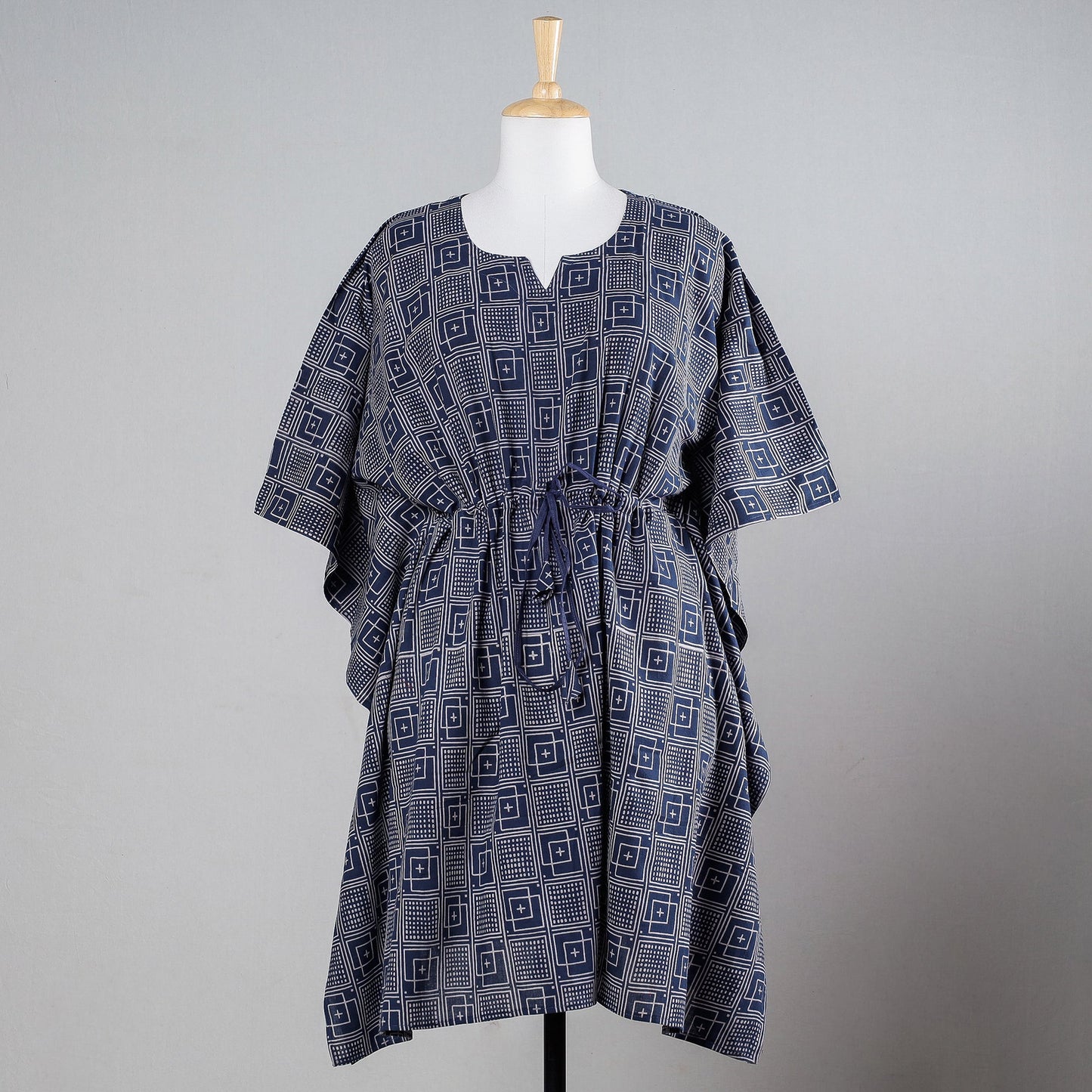  Ajrakh Block Printed Cotton Kaftan with Tie-Up Waist 