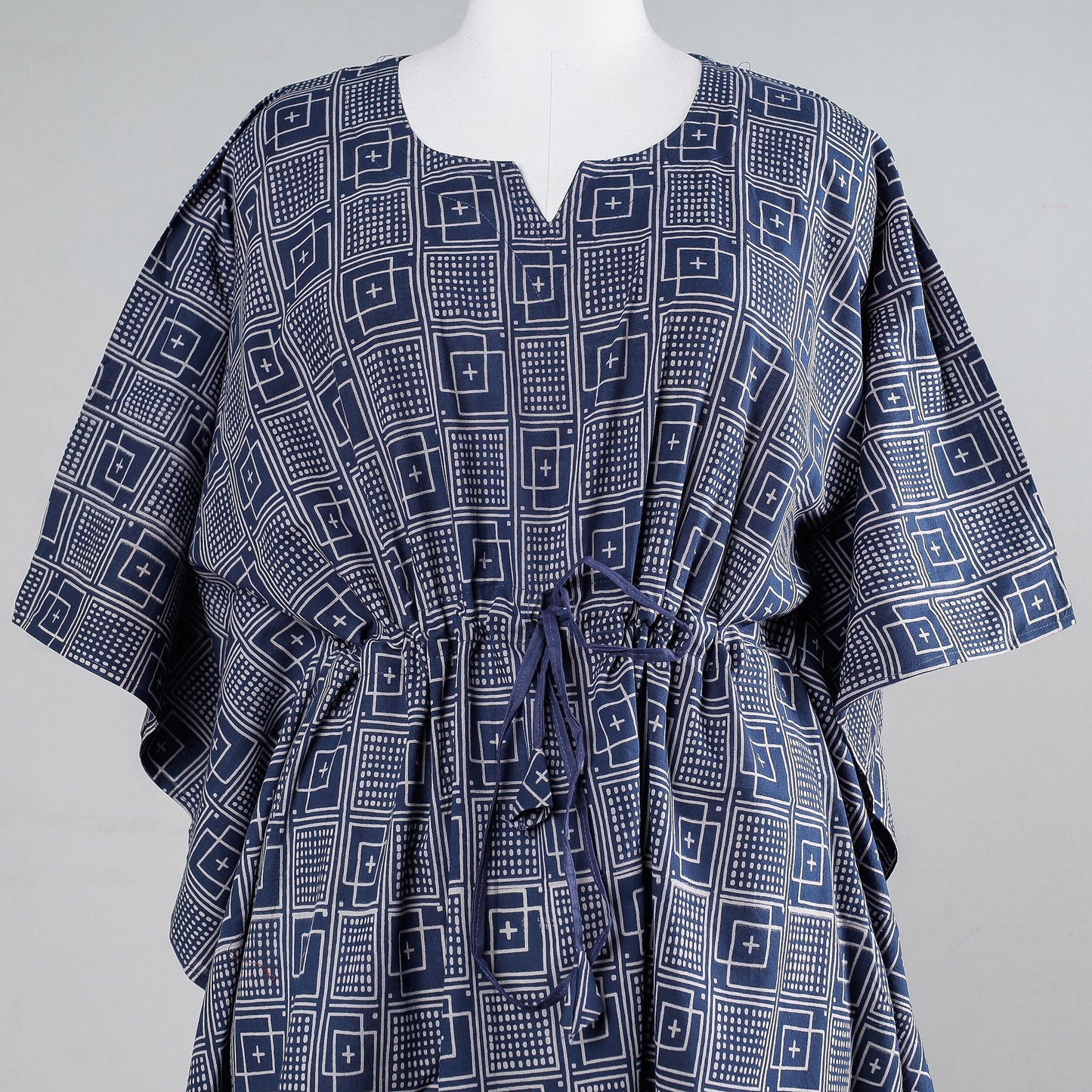  Ajrakh Block Printed Cotton Kaftan with Tie-Up Waist 