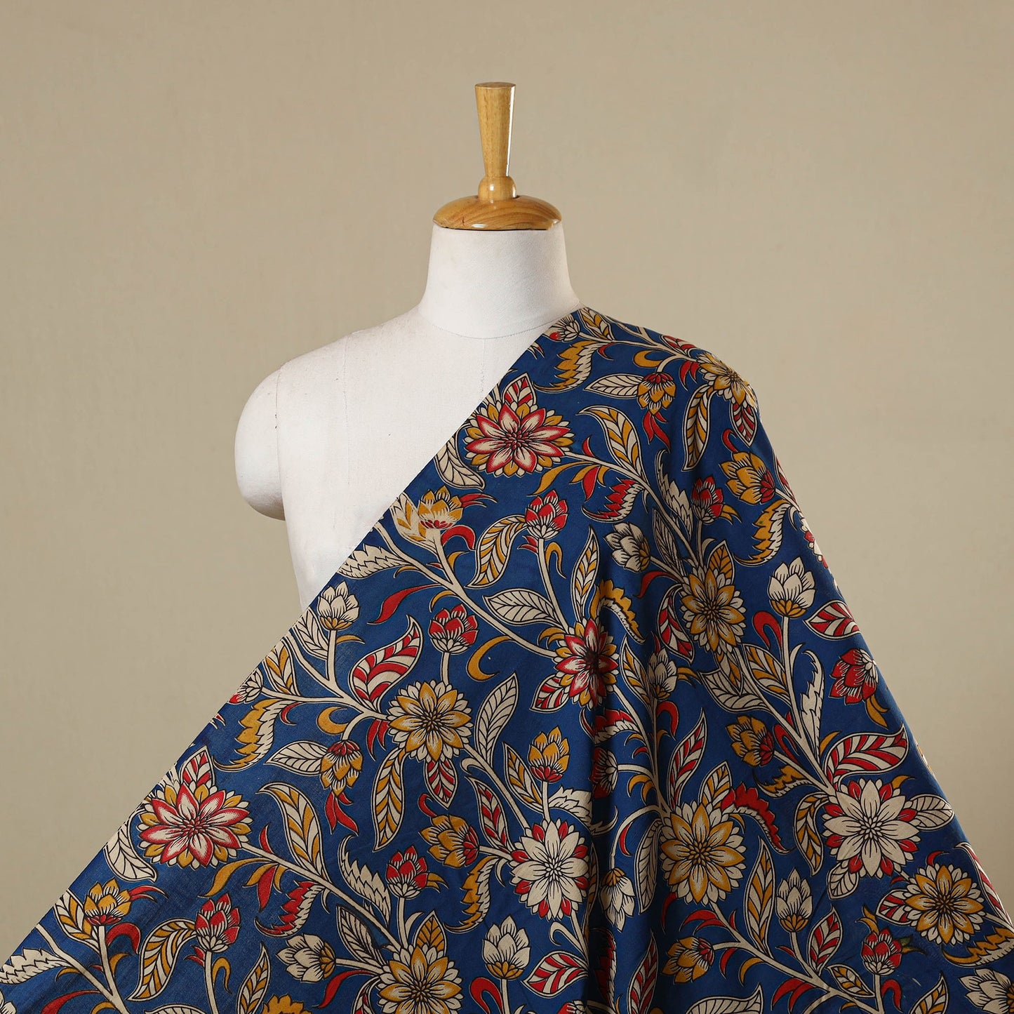 Blue - printed cotton kalamkari fabric 06 - handcrafted