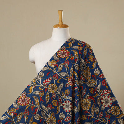 Blue - printed cotton kalamkari fabric 06 - handcrafted