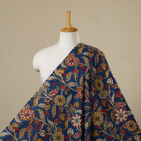 Blue - printed cotton kalamkari fabric 06 - handcrafted