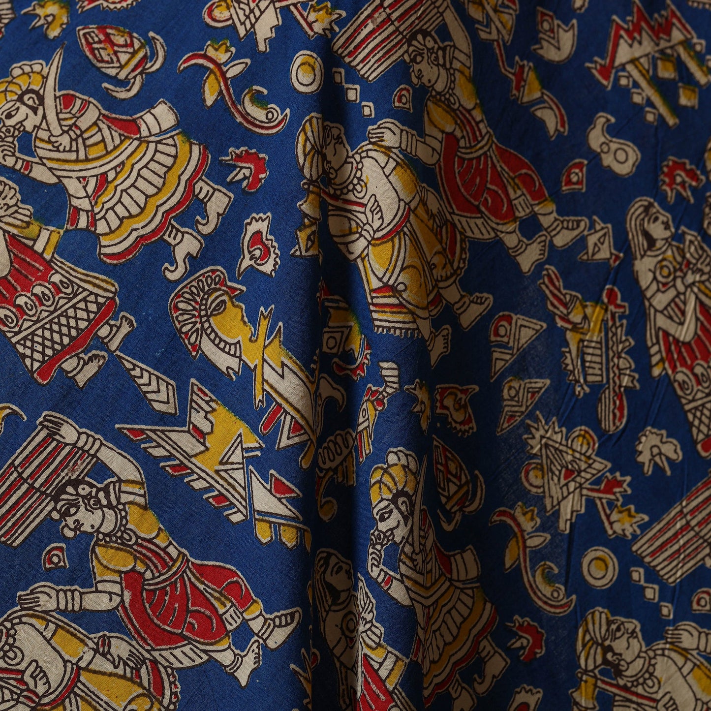 Blue - printed cotton kalamkari fabric 07 - handcrafted