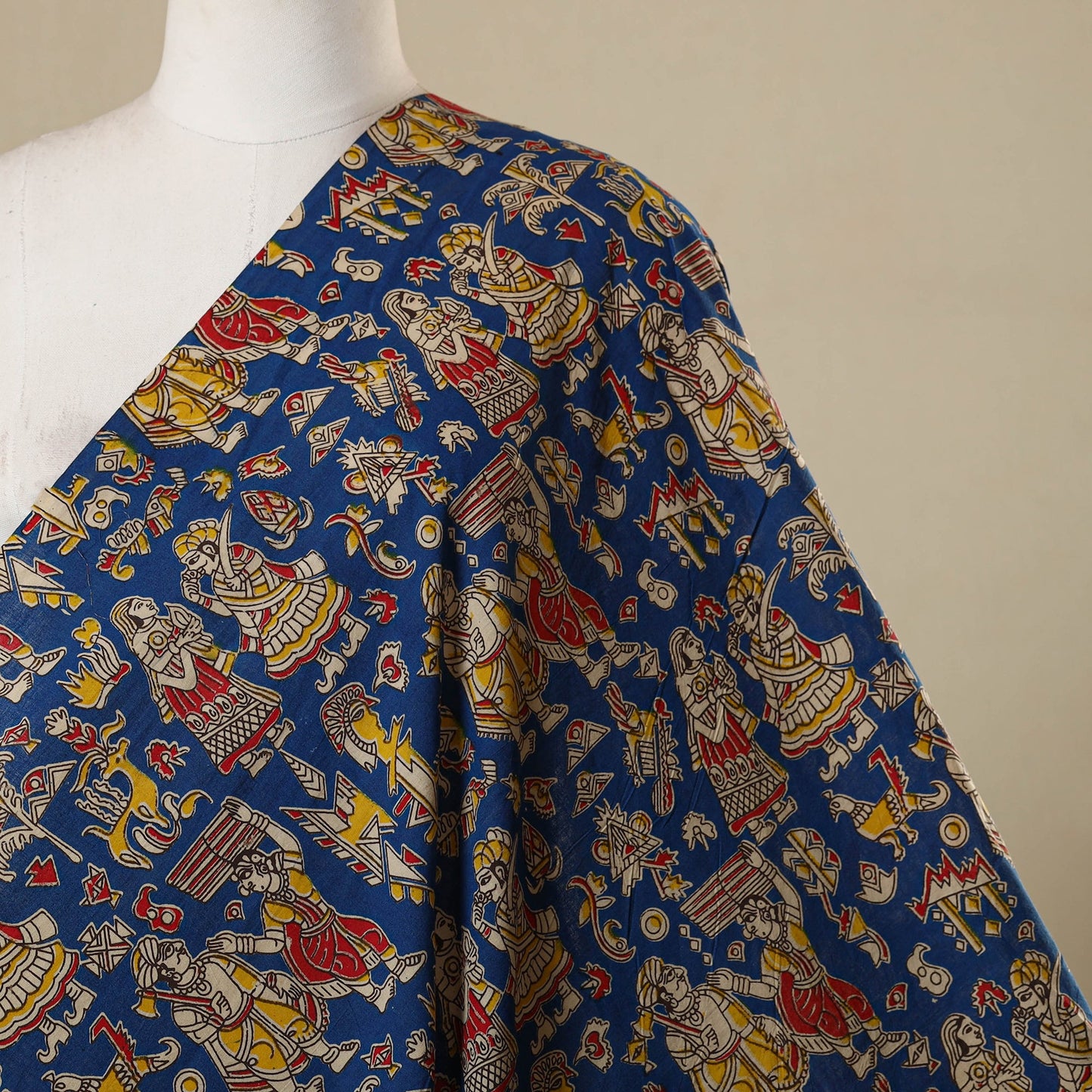 Blue - printed cotton kalamkari fabric 07 - handcrafted