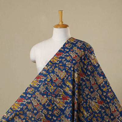Blue - printed cotton kalamkari fabric 07 - handcrafted