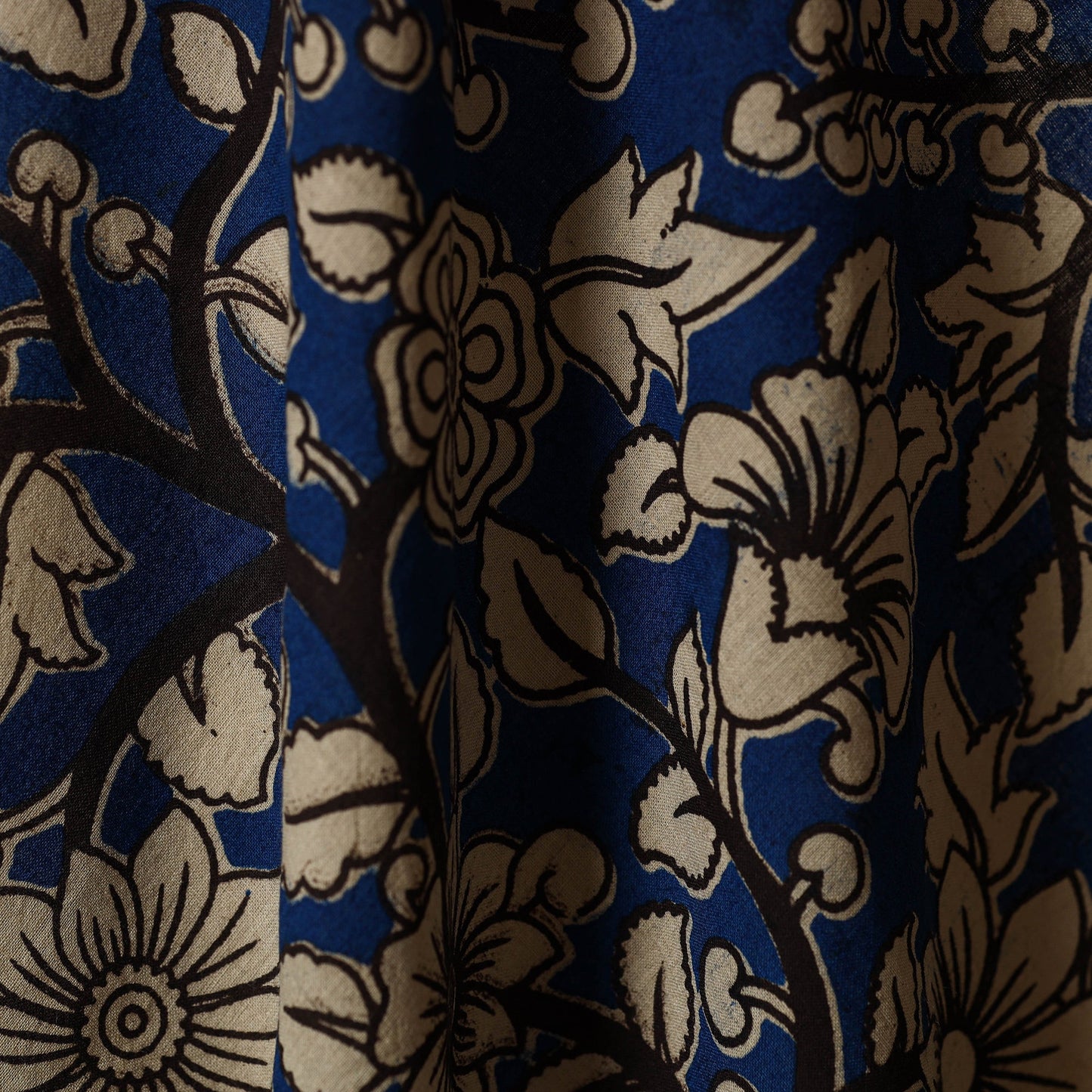 Blue - printed cotton kalamkari fabric 08 - handcrafted