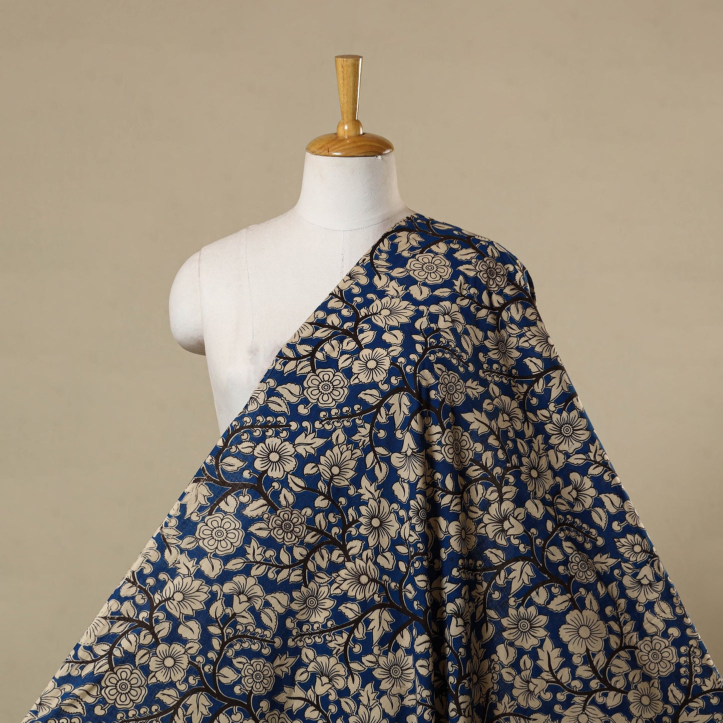 Blue - printed cotton kalamkari fabric 08 - handcrafted