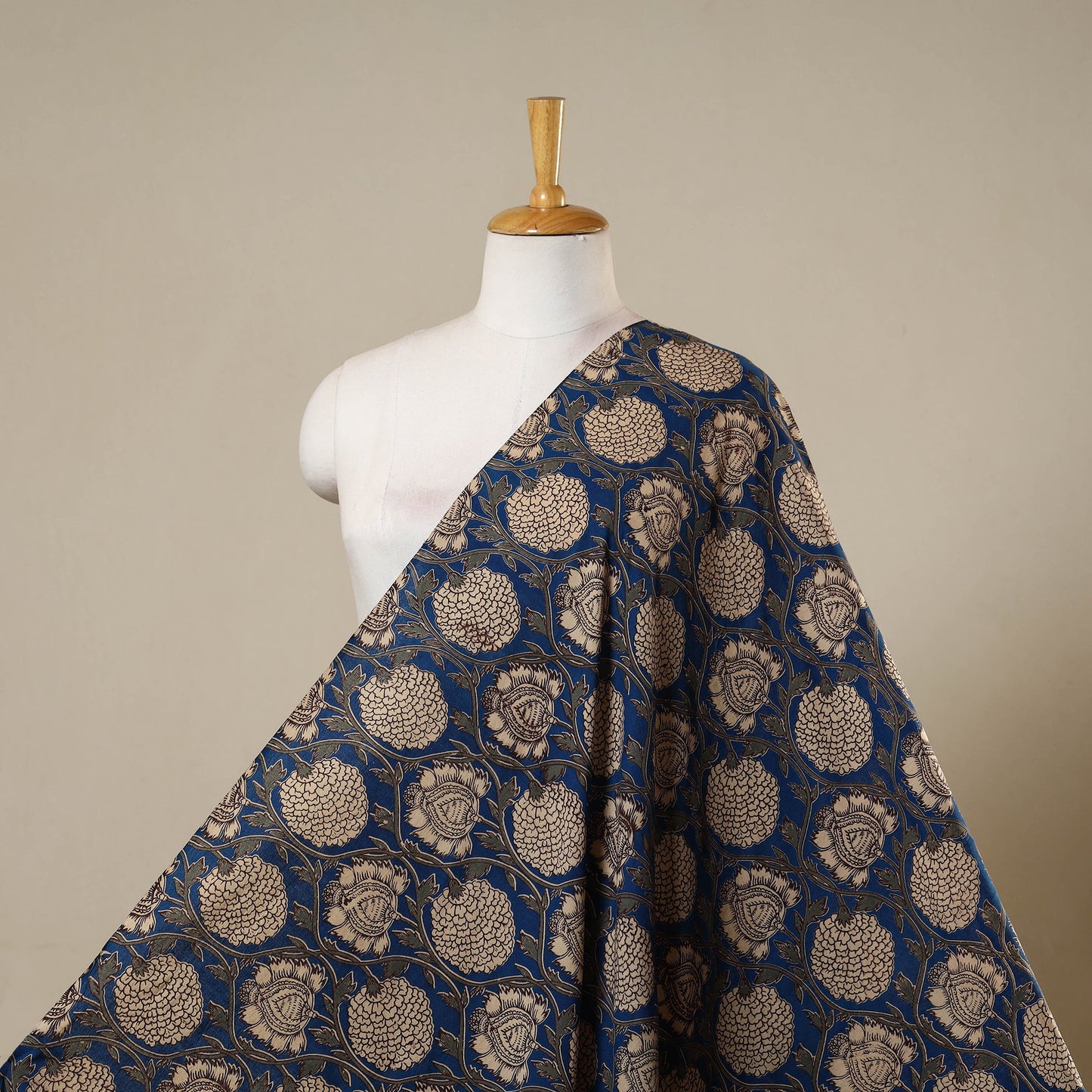 Blue - printed cotton kalamkari fabric 13 - handcrafted