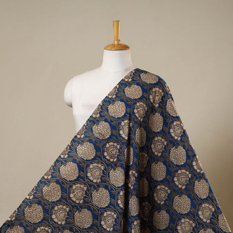 Blue - printed cotton kalamkari fabric 13 - handcrafted
