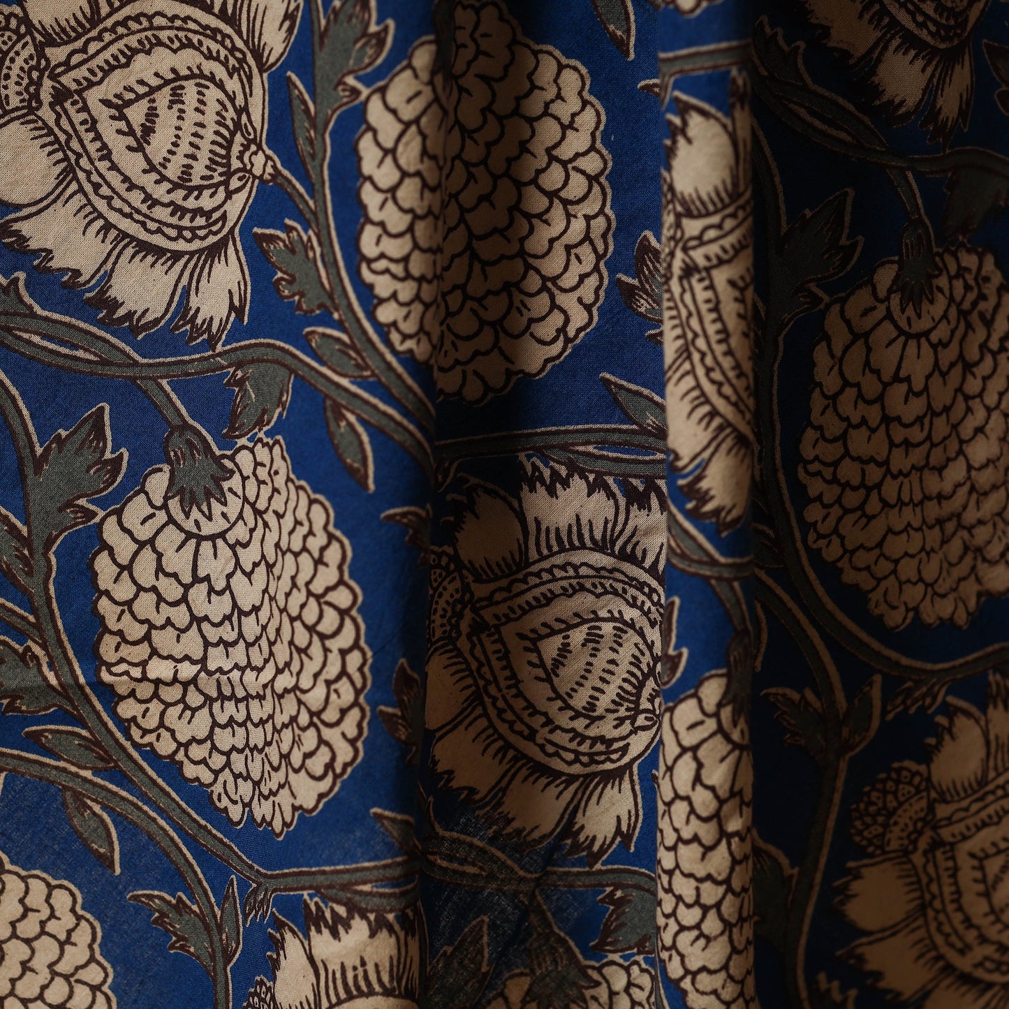 Blue - printed cotton kalamkari fabric 13 - handcrafted