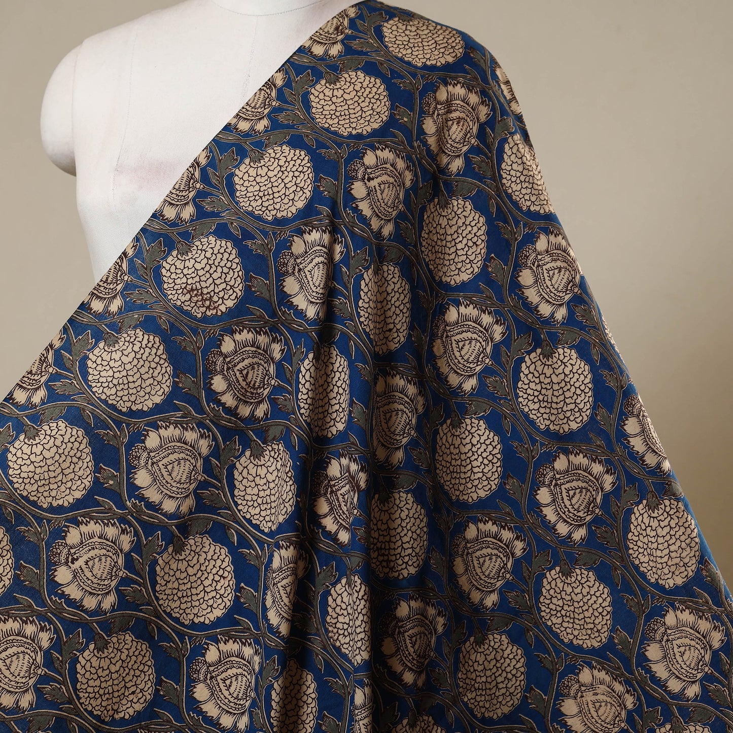 Blue - printed cotton kalamkari fabric 13 - handcrafted