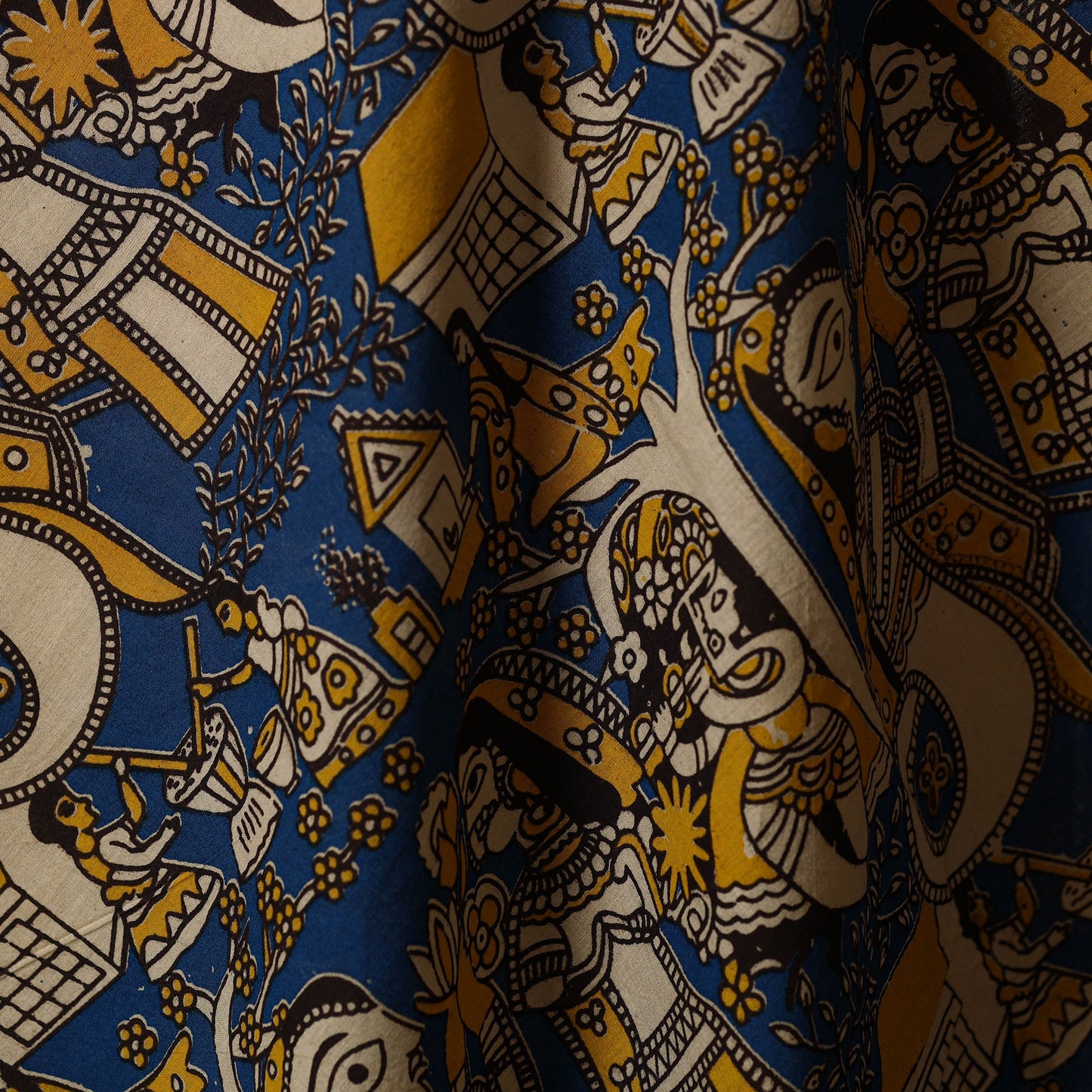 Blue - printed cotton kalamkari fabric 15 - handcrafted