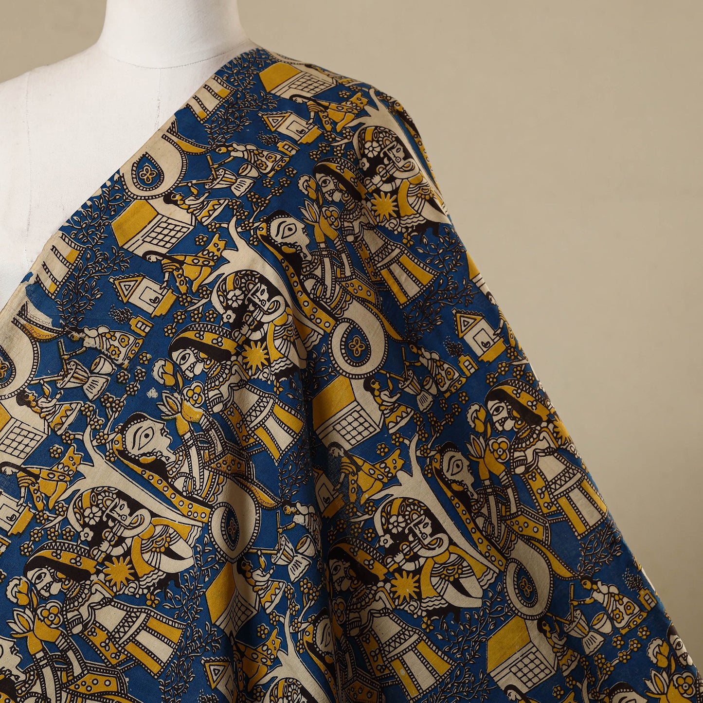 Blue - printed cotton kalamkari fabric 15 - handcrafted