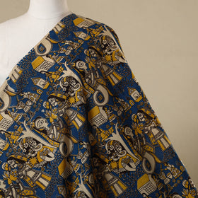 Blue - printed cotton kalamkari fabric 15 - handcrafted