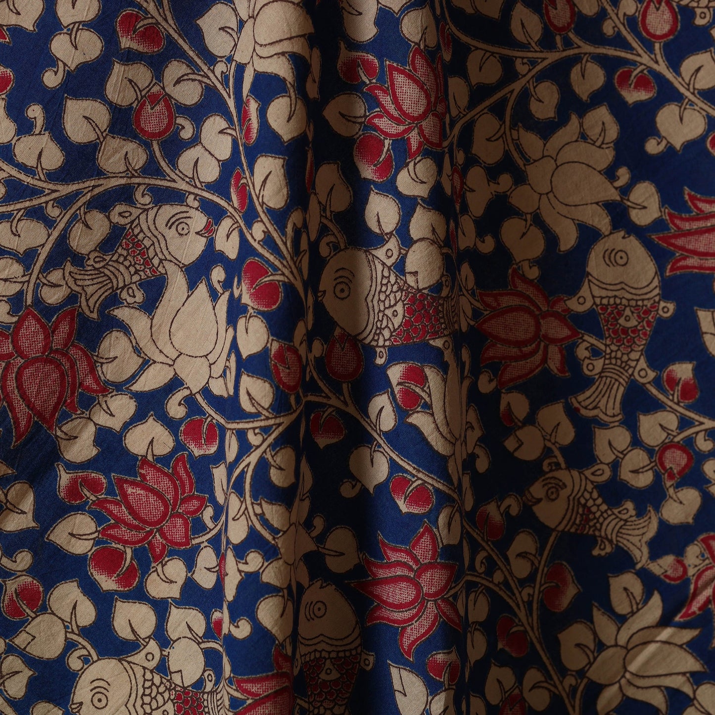 Blue - printed cotton kalamkari fabric 16 - handcrafted