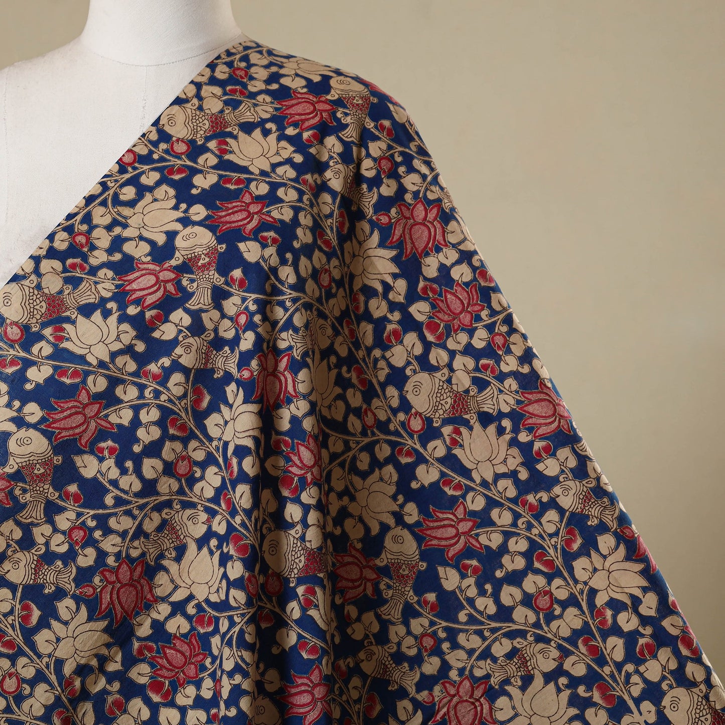 Blue - printed cotton kalamkari fabric 16 - handcrafted