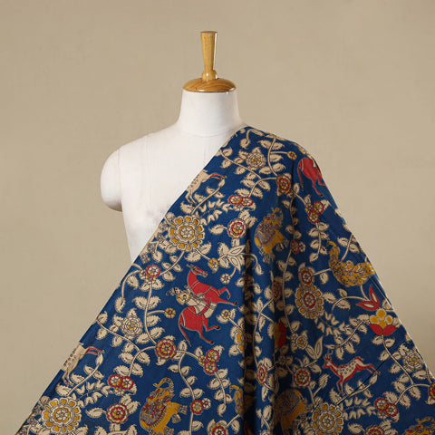 Blue - printed cotton kalamkari fabric 17 - handcrafted
