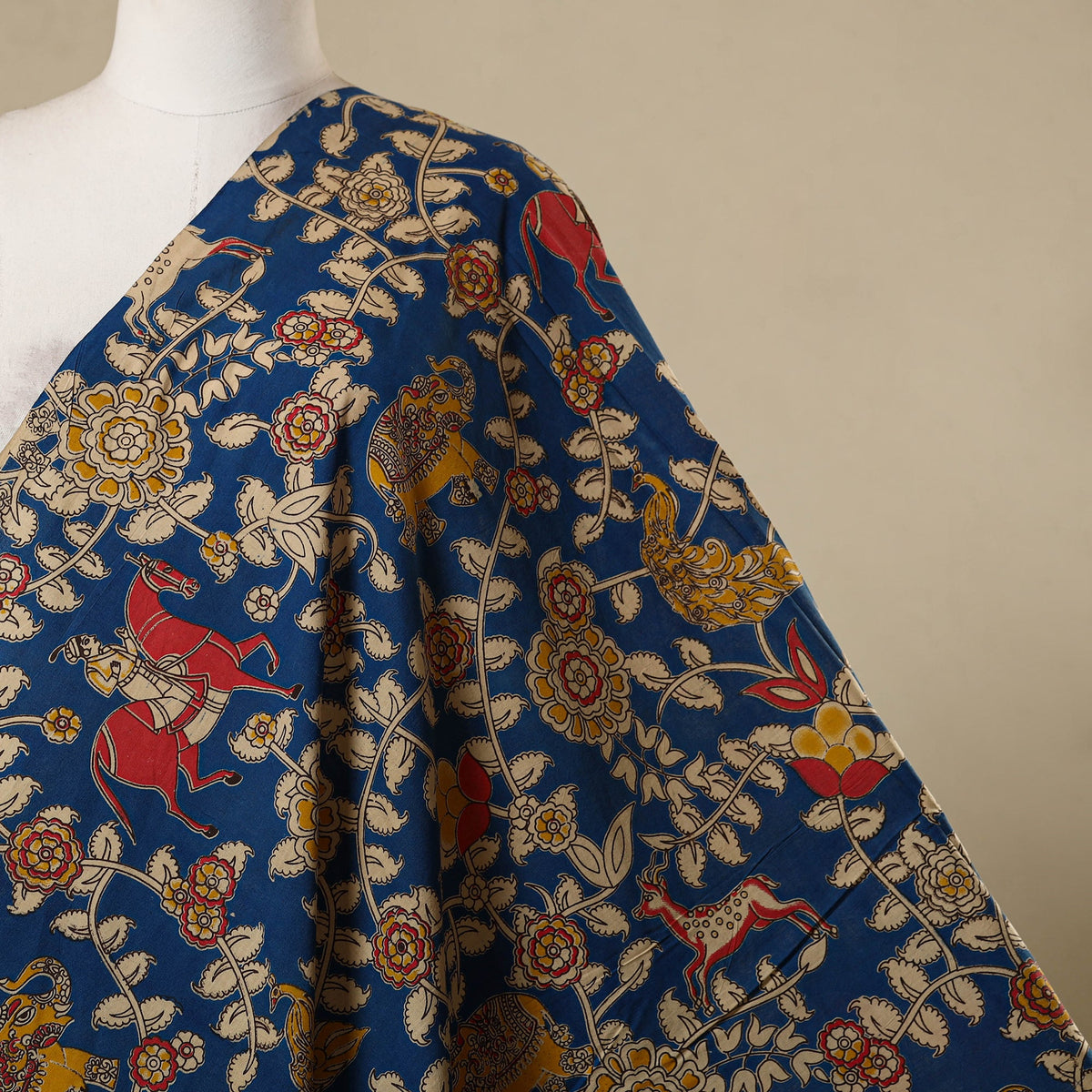 Blue - printed cotton kalamkari fabric 17 - handcrafted