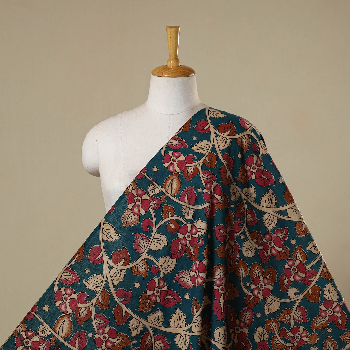 Blue - printed cotton kalamkari fabric 19 - handcrafted