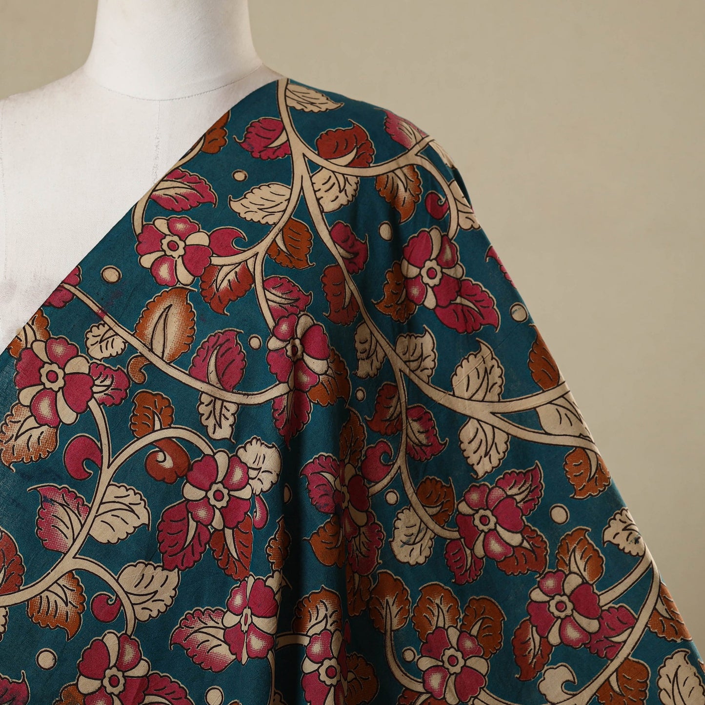 Blue - printed cotton kalamkari fabric 19 - handcrafted