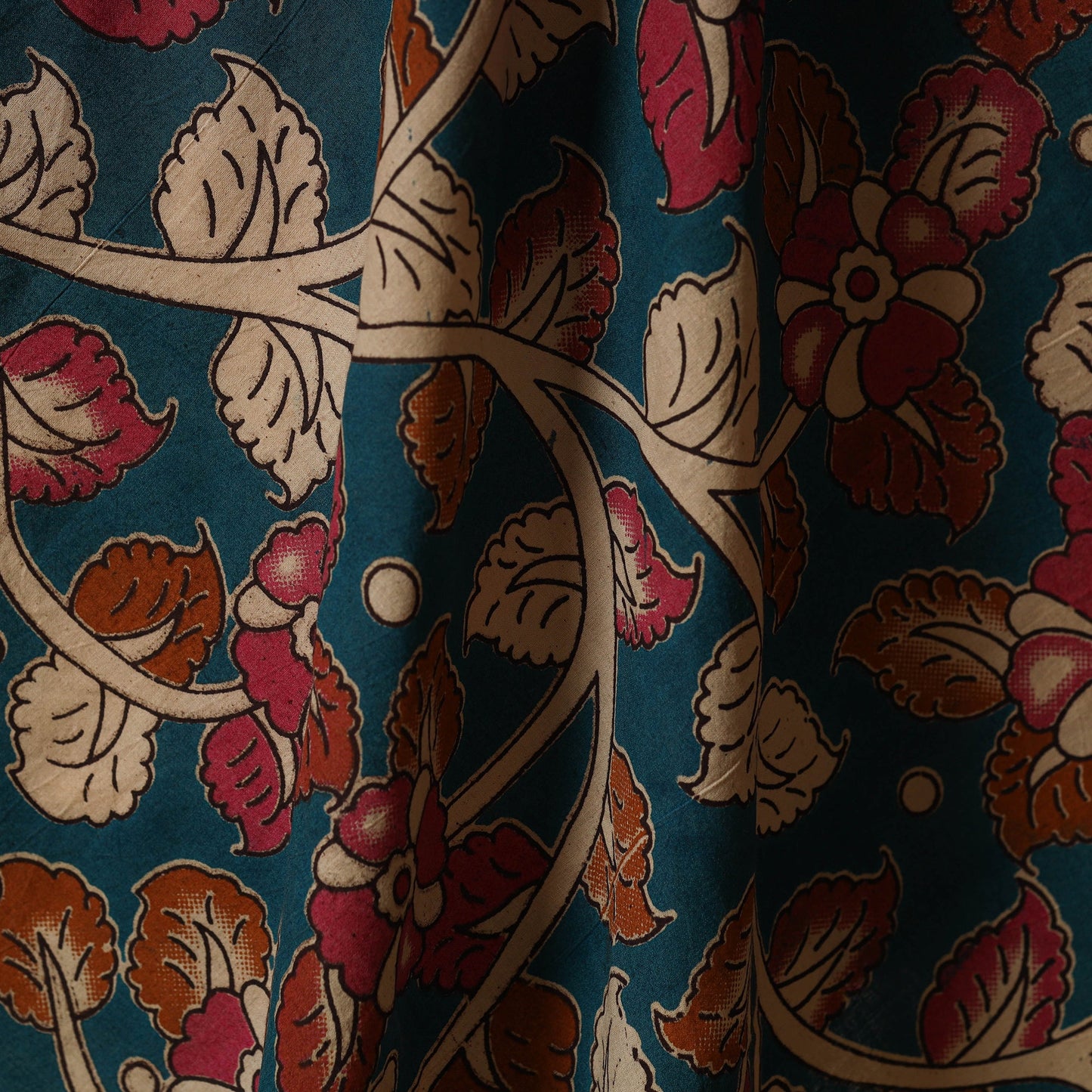 Blue - printed cotton kalamkari fabric 19 - handcrafted