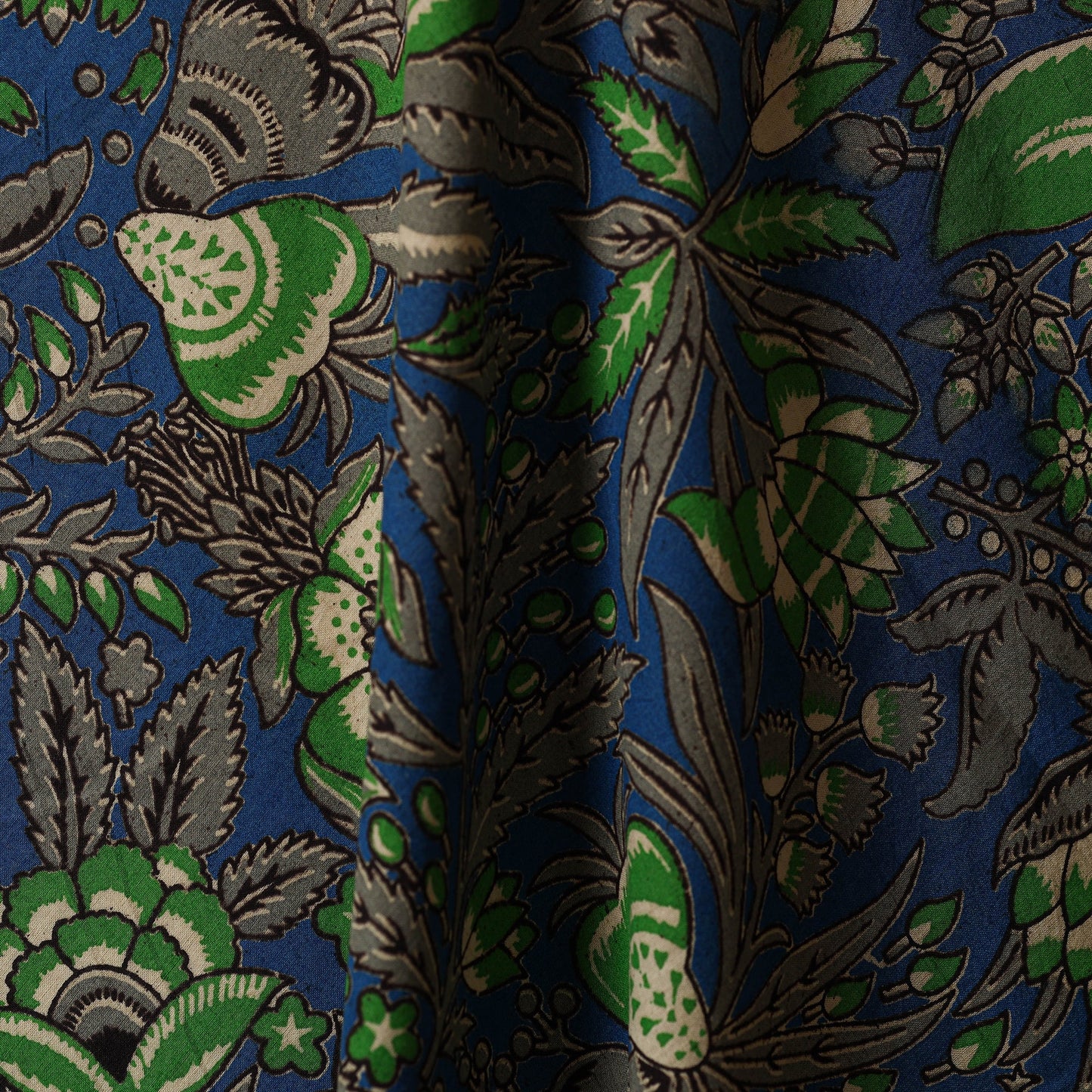 Blue - printed cotton kalamkari fabric 24 - handcrafted