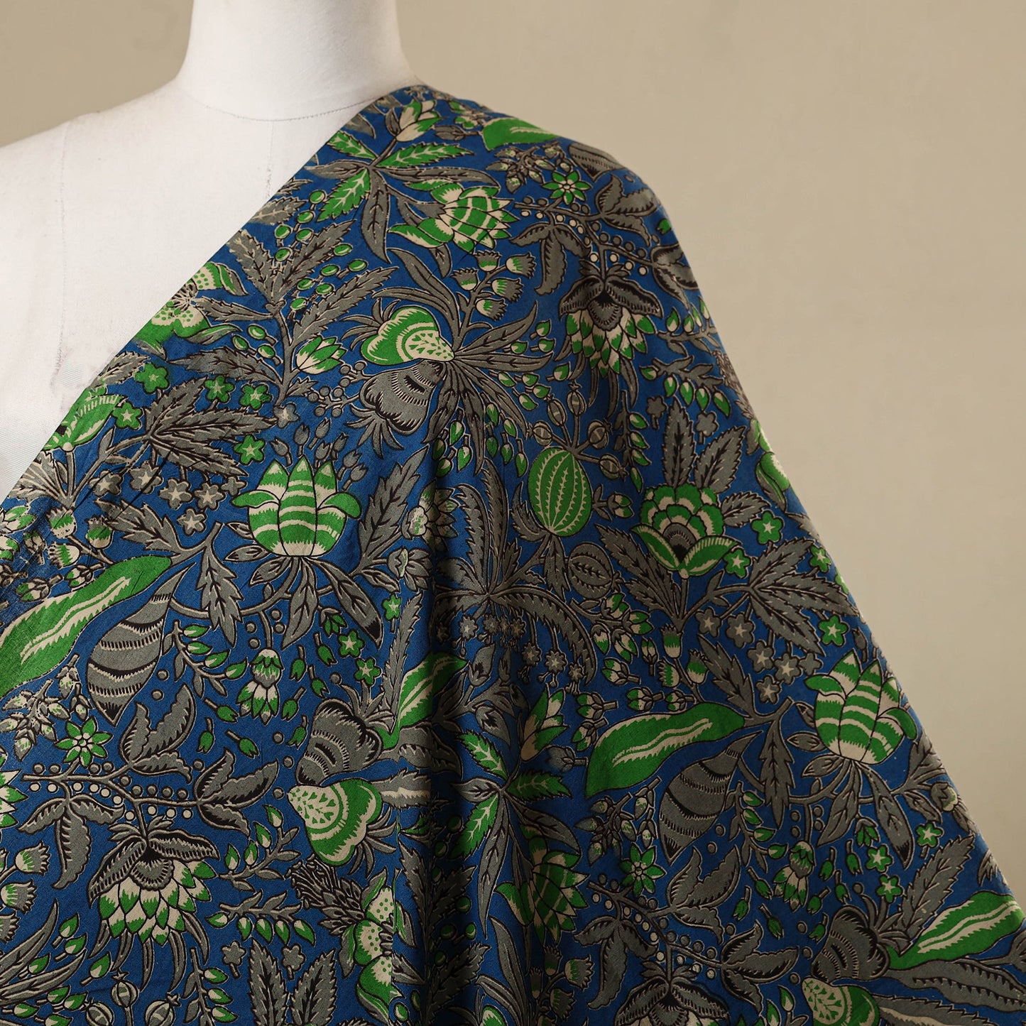 Blue - printed cotton kalamkari fabric 24 - handcrafted