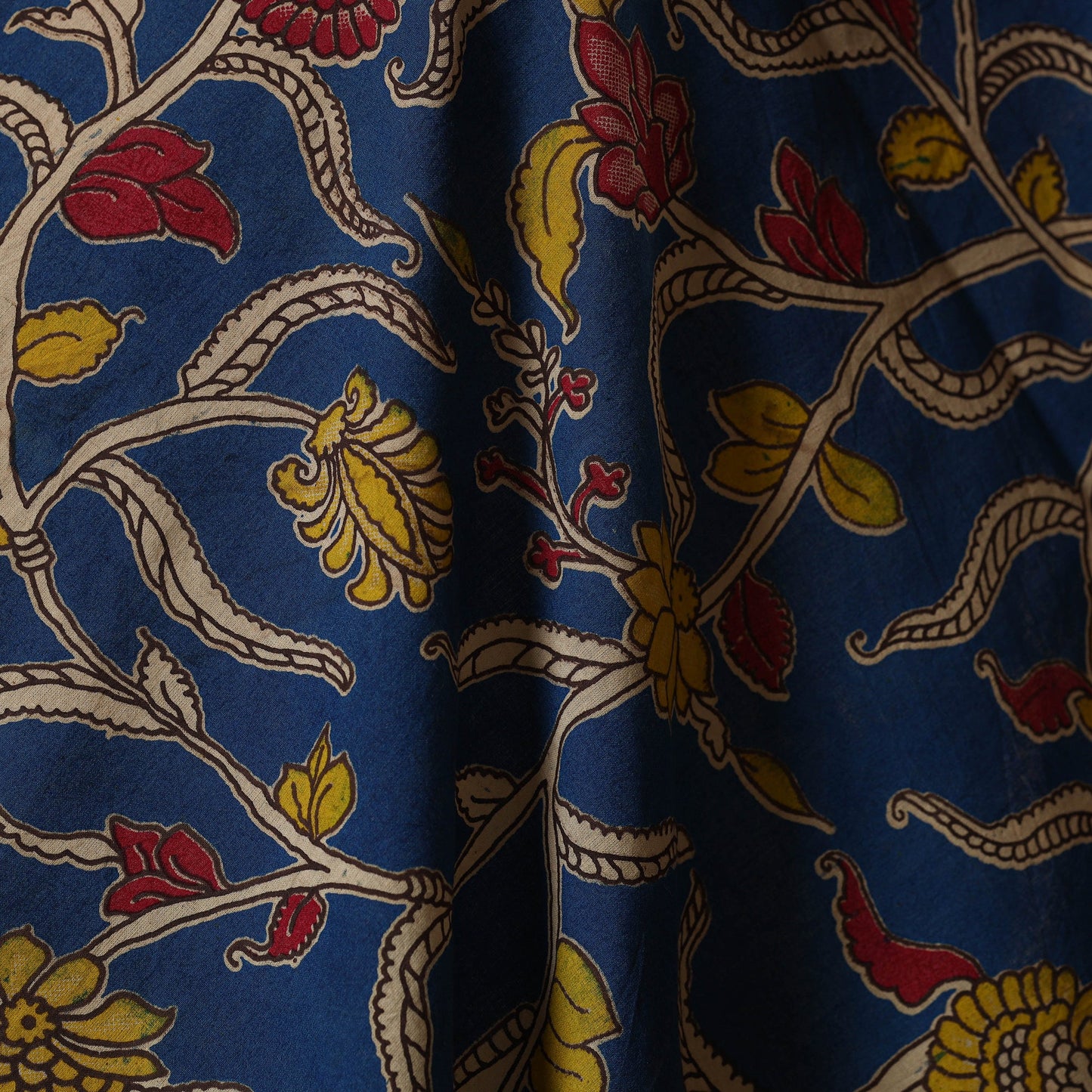 Blue - printed cotton kalamkari fabric 25 - handcrafted
