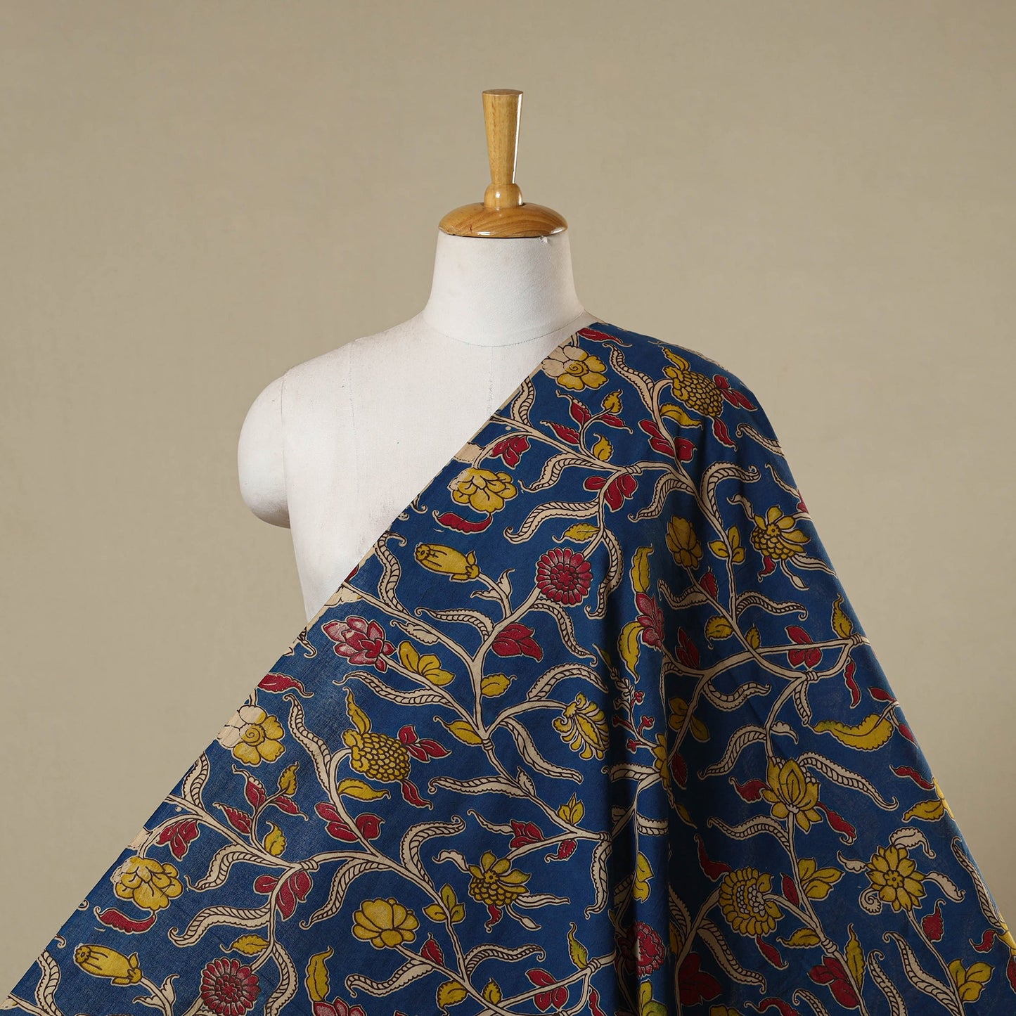 Blue - printed cotton kalamkari fabric 25 - handcrafted