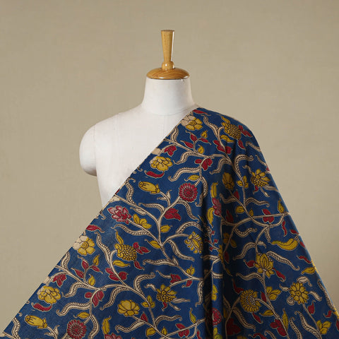 Blue - printed cotton kalamkari fabric 25 - handcrafted