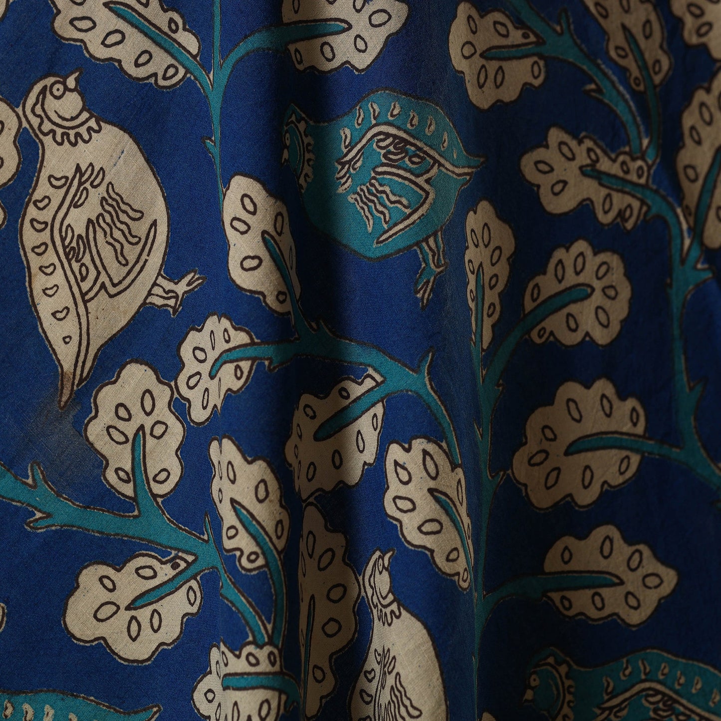 Blue - printed cotton kalamkari fabric 28 - handcrafted