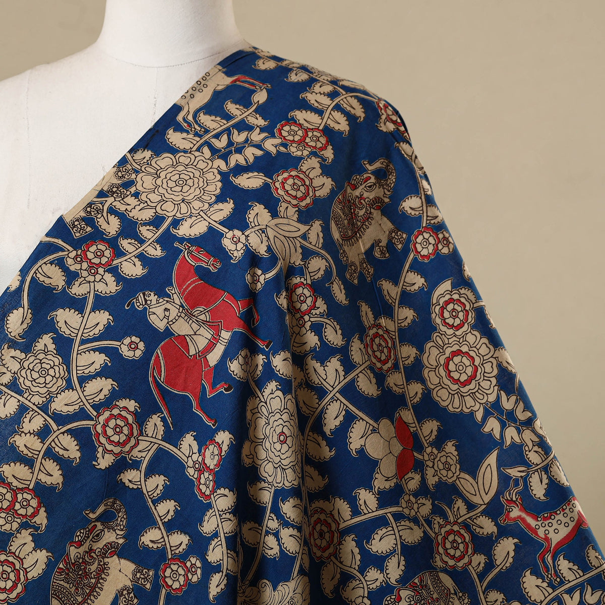 Blue - printed cotton kalamkari fabric 29 - handcrafted