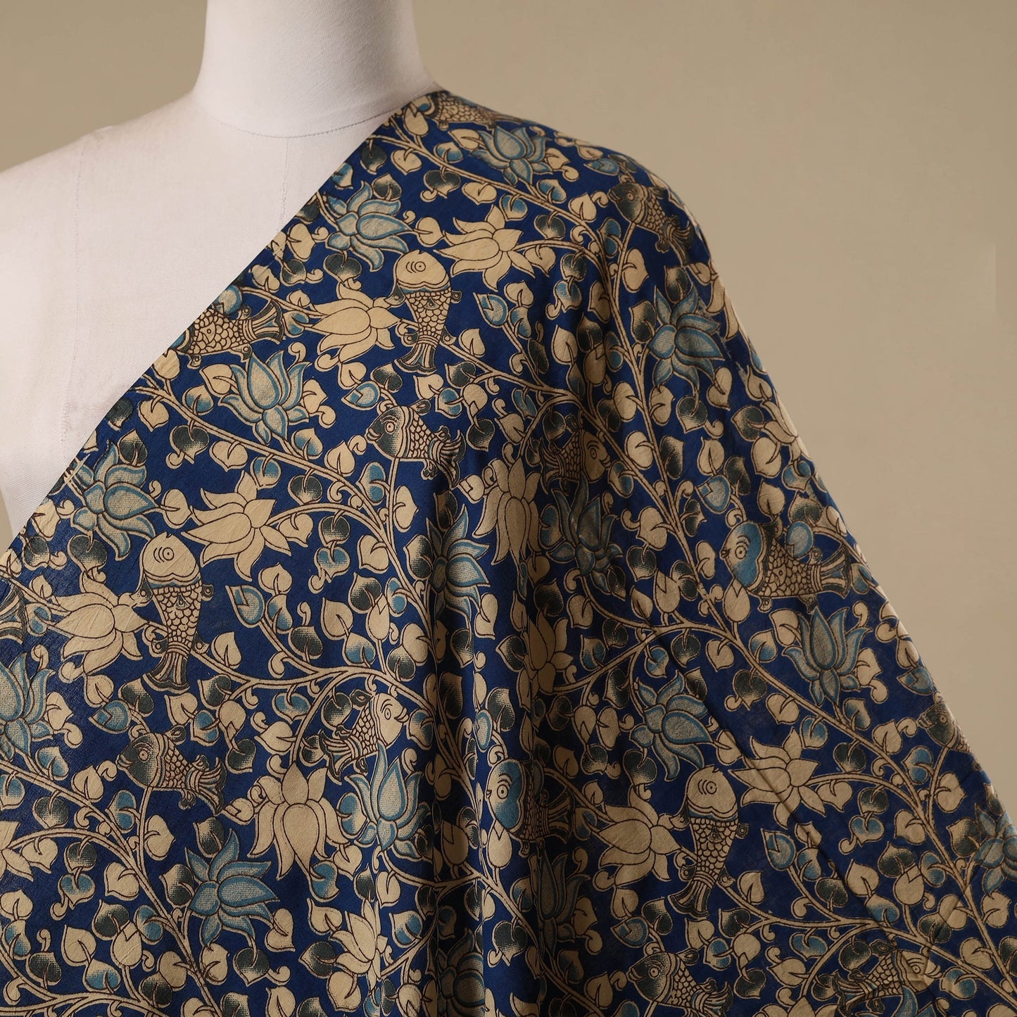 Printed cotton kalamkari fabric 45 - handcrafted