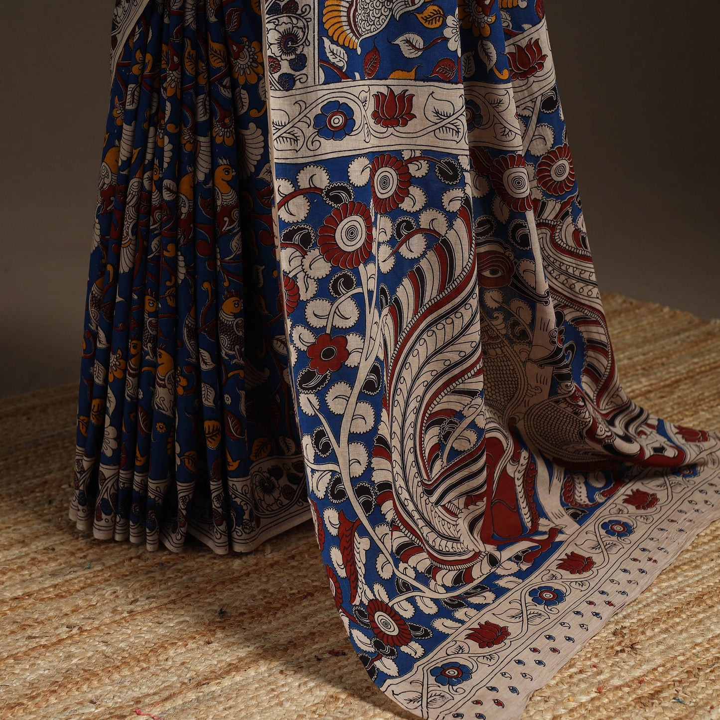 Printed cotton kalamkari saree 02 - handcrafted