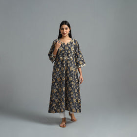 Buy Blue Block Printed Cotton A-Line Bagru Kurta