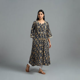 Buy Blue Block Printed Cotton A-Line Bagru Kurta