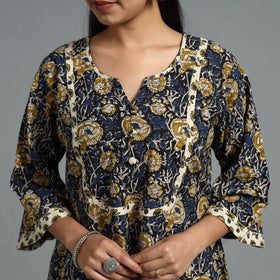 Buy Blue Block Printed Cotton A-Line Bagru Kurta