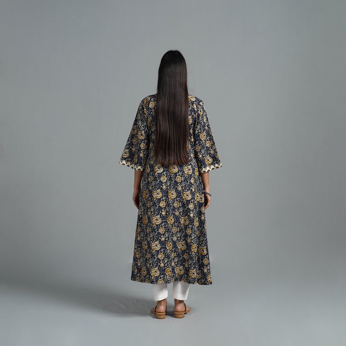 Buy Blue Block Printed Cotton A-Line Bagru Kurta