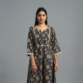Buy Blue Block Printed Cotton A-Line Bagru Kurta