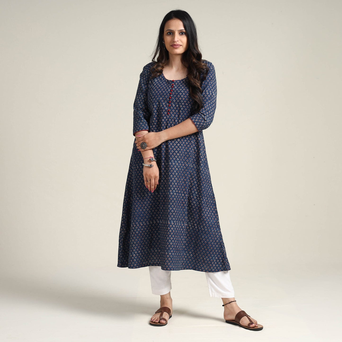  Ajrakh Block Printed Cotton Long Kurta for Women
