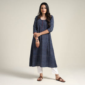  Ajrakh Block Printed Cotton Long Kurta for Women