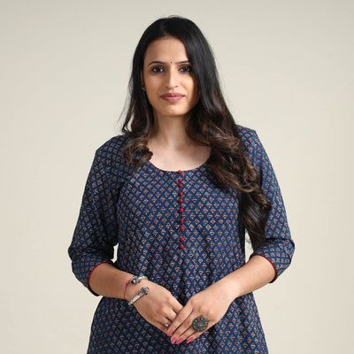  Ajrakh Block Printed Cotton Long Kurta for Women