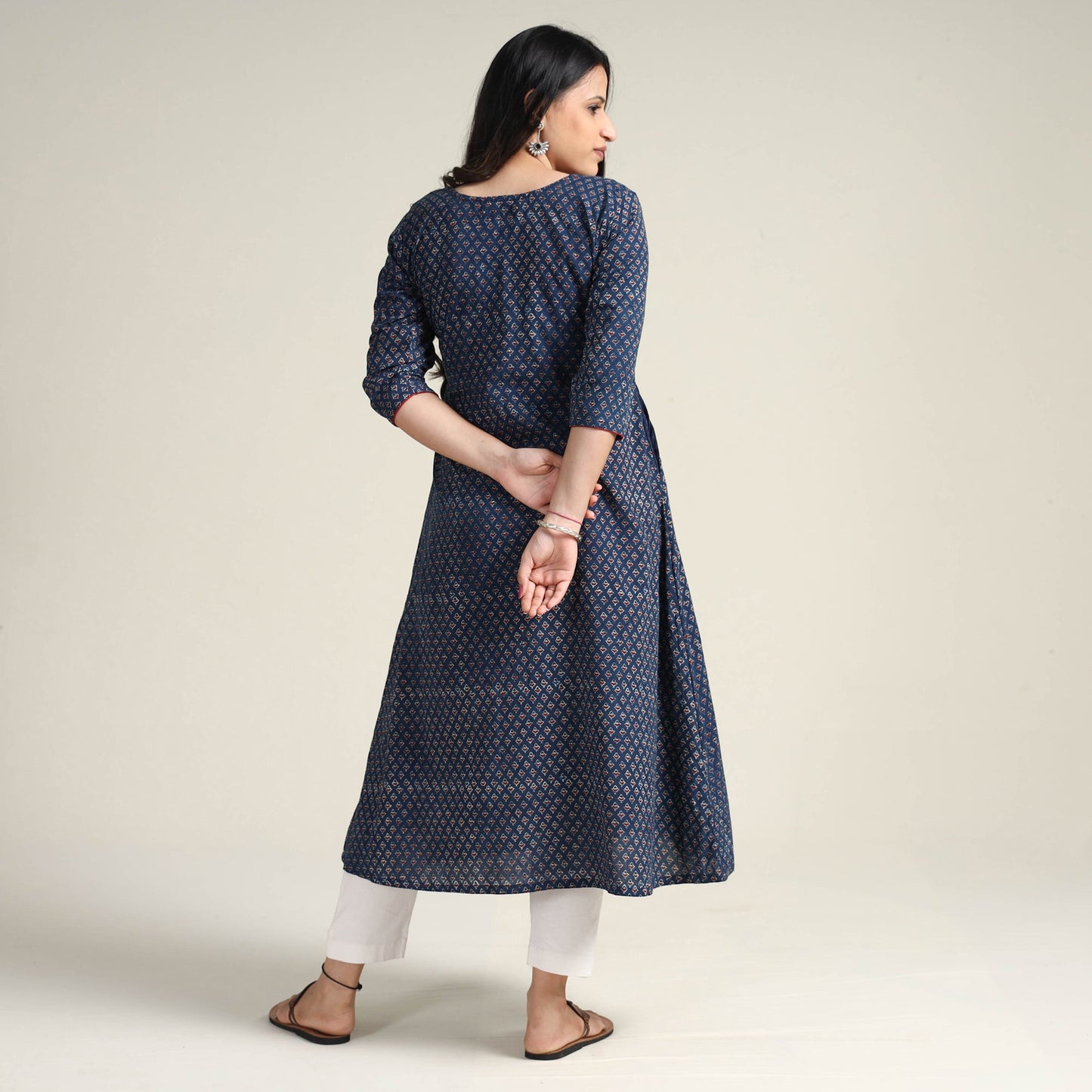  Ajrakh Block Printed Cotton Long Kurta for Women